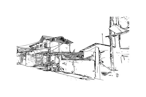 Vytisknout Pohled Budovu Orientačním Bodem Catbalogan Město Filipínách Ručně Kreslená — Stockový vektor