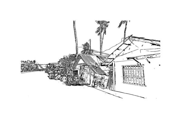 Vytisknout Pohled Budovu Orientačním Bodem Catbalogan Město Filipínách Ručně Kreslená — Stockový vektor