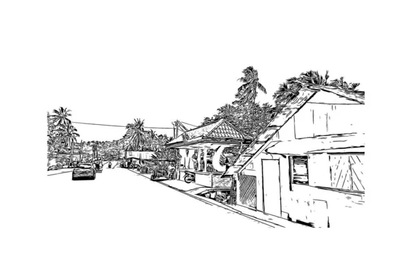Print Building View Landmark Catbalogan Staden Filippinerna Handritad Skiss Illustration — Stock vektor