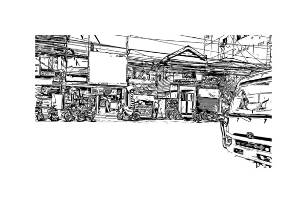 Print Building View Landmark Catbalogan City Philippines Hand Drawn Sketch — Stock Vector