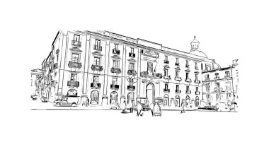 İtalya 'nın başkenti Catania' nın simgesi olan Print Building View 'dir. Vektörde elle çizilmiş çizim çizimi.