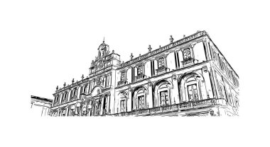 İtalya 'nın başkenti Catania' nın simgesi olan Print Building View 'dir. Vektörde elle çizilmiş çizim çizimi.