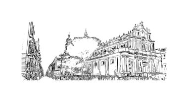 İtalya 'nın başkenti Catania' nın simgesi olan Print Building View 'dir. Vektörde elle çizilmiş çizim çizimi.