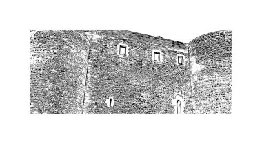 İtalya 'nın başkenti Catania' nın simgesi olan Print Building View 'dir. Vektörde elle çizilmiş çizim çizimi.