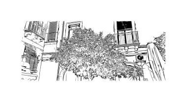 İtalya 'nın başkenti Catania' nın simgesi olan Print Building View 'dir. Vektörde elle çizilmiş çizim çizimi.