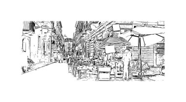 İtalya 'nın başkenti Catania' nın simgesi olan Print Building View 'dir. Vektörde elle çizilmiş çizim çizimi.