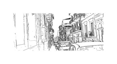İtalya 'nın başkenti Catania' nın simgesi olan Print Building View 'dir. Vektörde elle çizilmiş çizim çizimi.