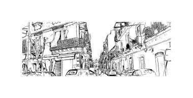 İtalya 'nın başkenti Catania' nın simgesi olan Print Building View 'dir. Vektörde elle çizilmiş çizim çizimi.
