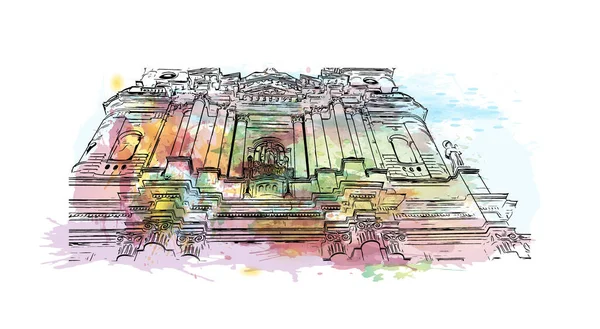 Print Building View Landmark Catania City Italy Watercolor Splash Hand — Stock vektor