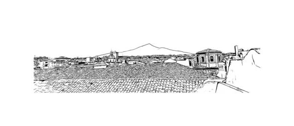 Talya Nın Başkenti Catania Nın Simgesi Olan Print Building View — Stok Vektör