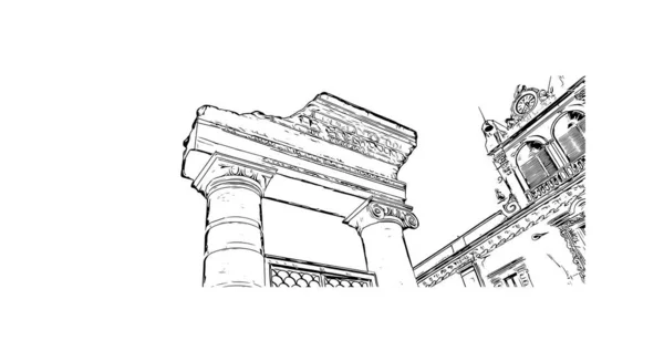 Print Building View Landmark Catania City Italy Hand Drawn Sketch — Stock vektor
