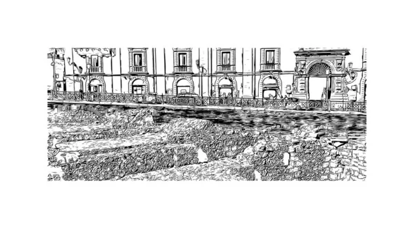 Вид Друк Орієнтиром Catania Місто Italy Намальовані Малюнки Рук Векторі — стоковий вектор