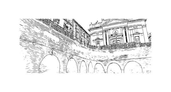 Print Building Vista Com Marco Catania Cidade Itália Desenho Desenhado — Vetor de Stock
