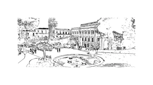 Imprimir Vista Del Edificio Con Hito Catania Ciudad Italia Dibujo — Archivo Imágenes Vectoriales