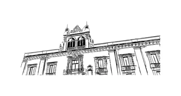 Print Building View Landmark Catania City Italy Hand Drawn Sketch — 图库矢量图片