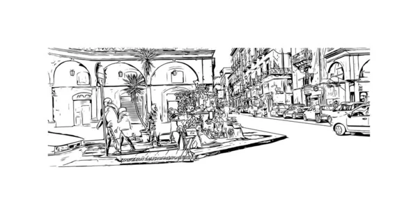 Print Building View Landmark Catania City Italy Hand Drawn Sketch — Stock vektor