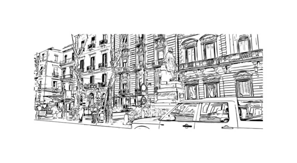 Print Building Vista Com Marco Catania Cidade Itália Desenho Desenhado — Vetor de Stock