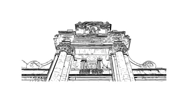 Stampa Vista Edificio Con Punto Riferimento Catania Città Italia Illustrazione — Vettoriale Stock