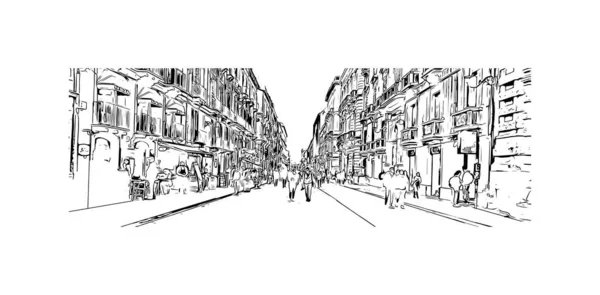 Print Building View Landmark Catania City Italy Hand Drawn Sketch — 스톡 벡터