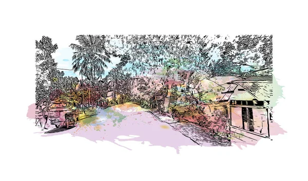 Print Building View Landmark Catbalogan City Philippines Watercolor Splash Hand — Stock vektor