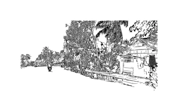 Print Building View Landmark Catbalogan City Philippines Hand Drawn Sketch — 스톡 벡터