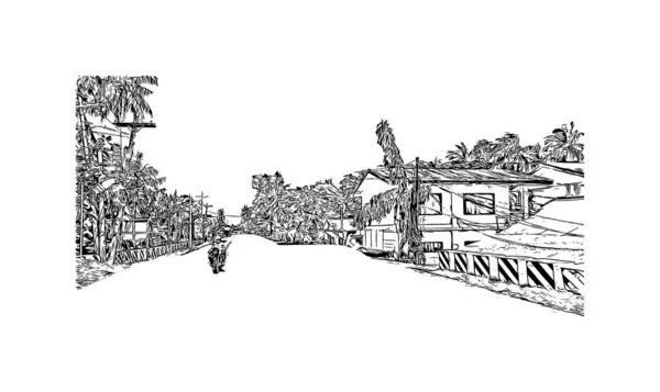Print Building View Landmark Catbalogan City Philippines Hand Drawn Sketch — 图库矢量图片