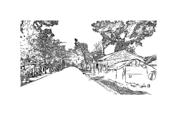 Print Building View Landmark Catbalogan City Philippines Hand Drawn Sketch — Stockový vektor