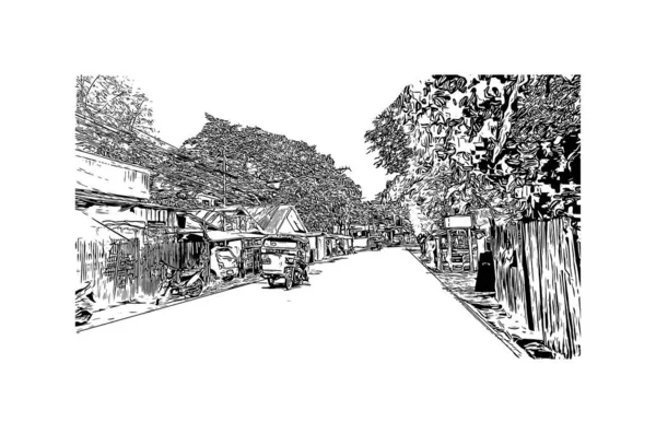 Print Вид Здание Достопримечательностью Catbalogan Город Филиппинах Ручной Рисунок Векторе — стоковый вектор