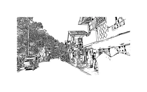 Print Building Vista Com Marco Catbalogan Cidade Nas Filipinas Desenho — Vetor de Stock