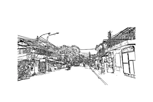 Imprimer Ville Catbalogan Est Située Aux Philippines Illustration Dessinée Main — Image vectorielle