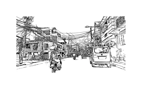 Imprimer Ville Catbalogan Est Située Aux Philippines Illustration Dessinée Main — Image vectorielle