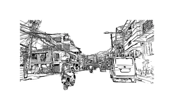 Print Building View Landmark Catbalogan City Philippines Hand Drawn Sketch — 스톡 벡터