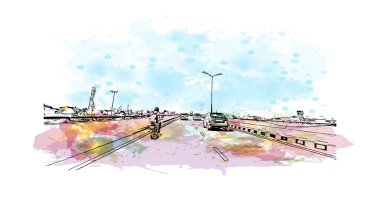 Print Building view with landmark of Chandigarh is the city in India. Vektörde elle çizilmiş resim ile suluboya sıçraması.