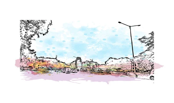 Vytisknout Stavební Pohled Orientačním Bodem Chandigarh Město Indii Akvarelové Stříknutí — Stockový vektor