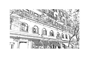 Print Building View Buenos Aires Arjantin 'in başkentidir. Vektörde elle çizilmiş çizim çizimi.