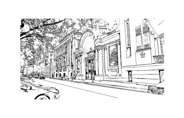 Print Building View Buenos Aires Arjantin 'in başkentidir. Vektörde elle çizilmiş çizim çizimi.