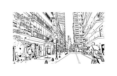 Print Building View Buenos Aires Arjantin 'in başkentidir. Vektörde elle çizilmiş çizim çizimi.