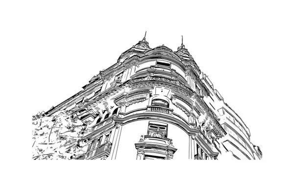 Print Building View Landmark Buenos Aires Argentinas Huvudstad Handritad Skiss — Stock vektor