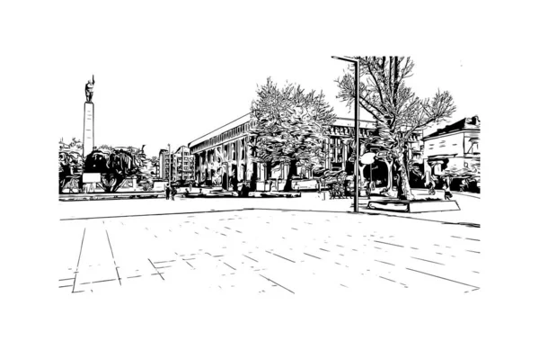 Print Building View Landmark Burgas City Bulgaria Hand Drawn Sketch — Stock Vector