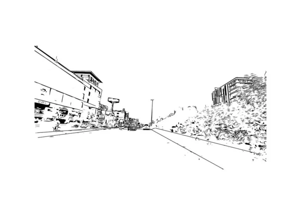 Print Building View Landmark Chandigarh Staden Indien Handritad Skiss Illustration — Stock vektor