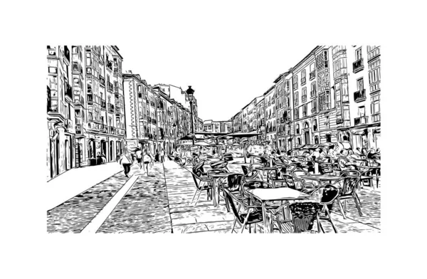 Print Building View Landmark Burgos Staden Spanien Handritad Skiss Illustration — Stock vektor