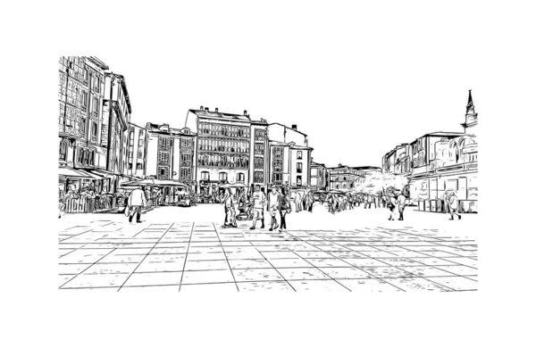 Print Vue Imprenable Sur Burgos Est Ville Espagne Illustration Dessinée — Image vectorielle