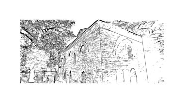 Print Building view with landmark of Bursa, Türkiye 'nin kuzeybatısında büyük bir şehirdir. Vektörde elle çizilmiş çizim çizimi.