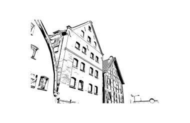 Bydgoszcz, Polonya 'da bir şehirdir. Vektörde elle çizilmiş çizim çizimi.