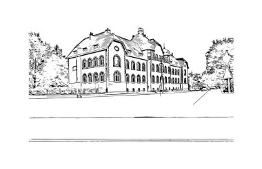 Bydgoszcz, Polonya 'da bir şehirdir. Vektörde elle çizilmiş çizim çizimi.