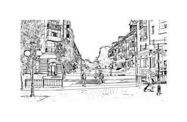 Print Building view of Chernihiv, Ukrayna 'nın kuzeyinde bir şehirdir. Vektörde elle çizilmiş çizim çizimi.