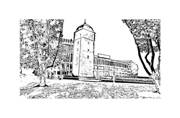 Print Building View Landmark Chemnitz Cidade Alemanha Desenho Desenhado Mão — Vetor de Stock