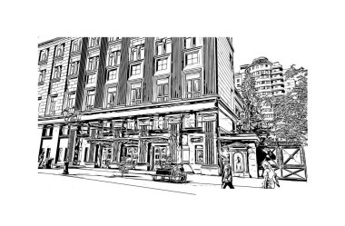 Chelyabinsk, Rusya 'da bir şehirdir. Vektörde elle çizilmiş çizim çizimi.