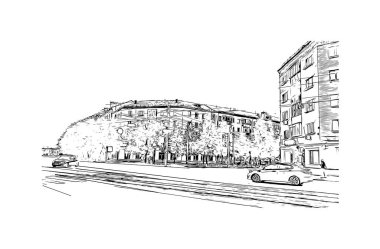 Chelyabinsk, Rusya 'da bir şehirdir. Vektörde elle çizilmiş çizim çizimi.