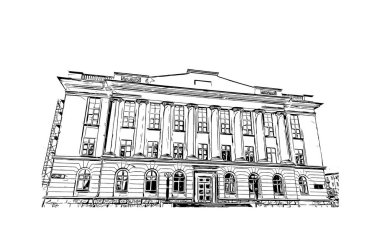 Chelyabinsk, Rusya 'da bir şehirdir. Vektörde elle çizilmiş çizim çizimi.